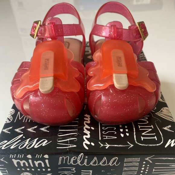 Mini Melissa Pink and Orange Glitter Sandals Toddler Size 7 - Picture 3 of 8